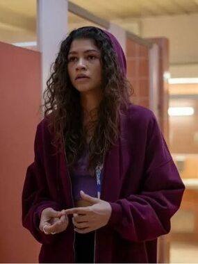 Euphoria RUE/Zendaya season 1 inspired Burgundy Zip-Up Hoodie Jacket